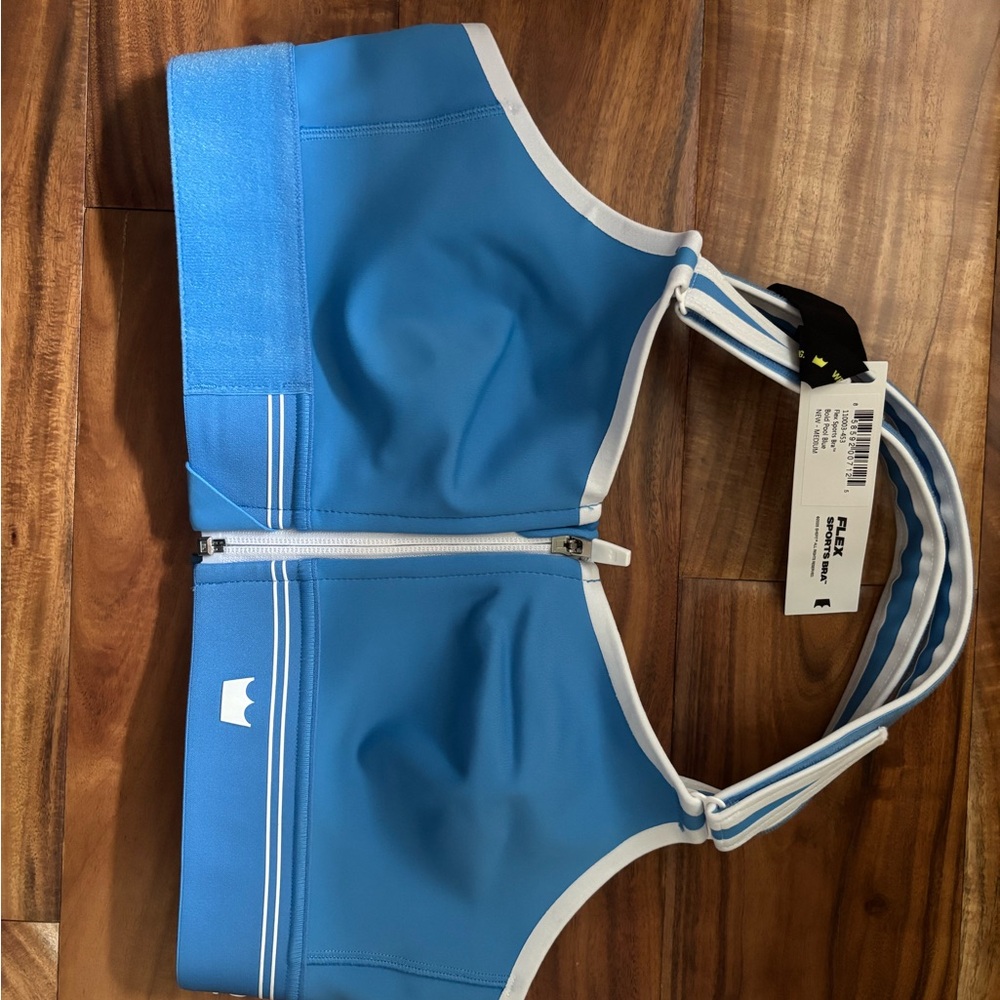 SHEFIT women’s Blue and White sports bra